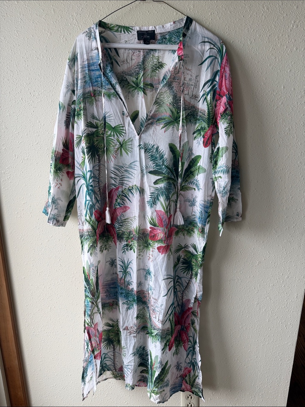 J. Crew Pierre Frey Tropical Print Tunic - White with Green & Pink